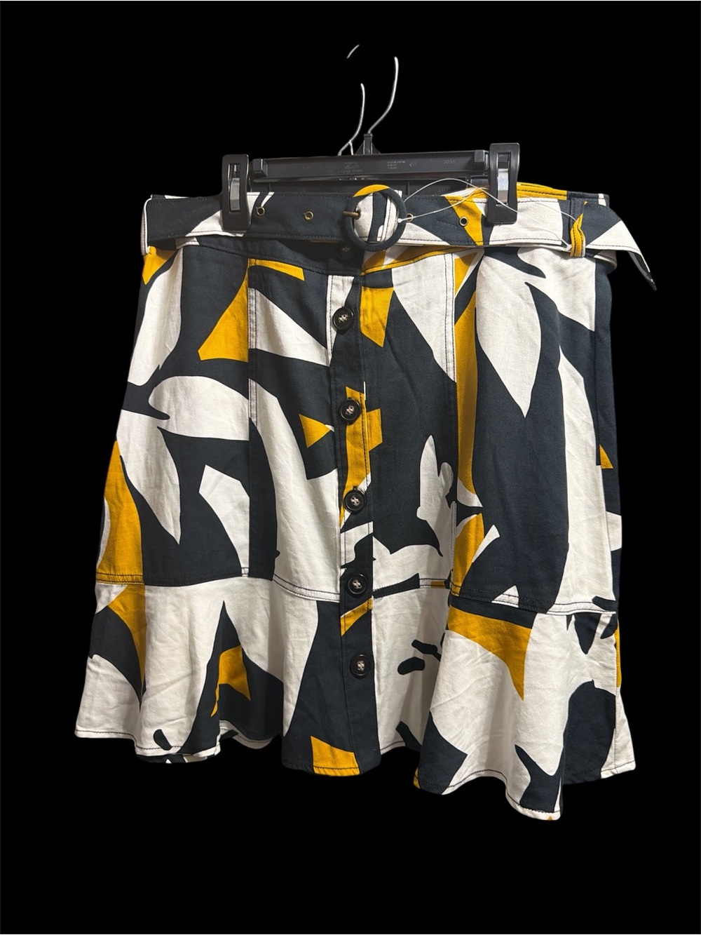 Nine West Black, White & Mustard Abstract A-Line Skirt